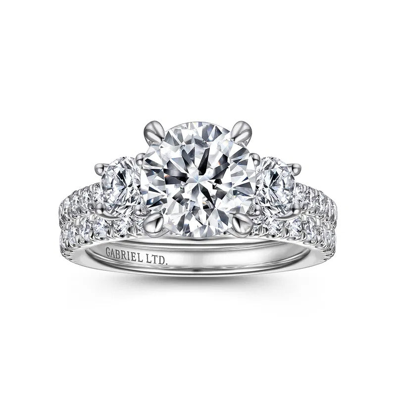 Gabriel & Co. Finian ER15002R8W83JJ – 18K White Gold Round Three-Stone Diamond Engagement Ring