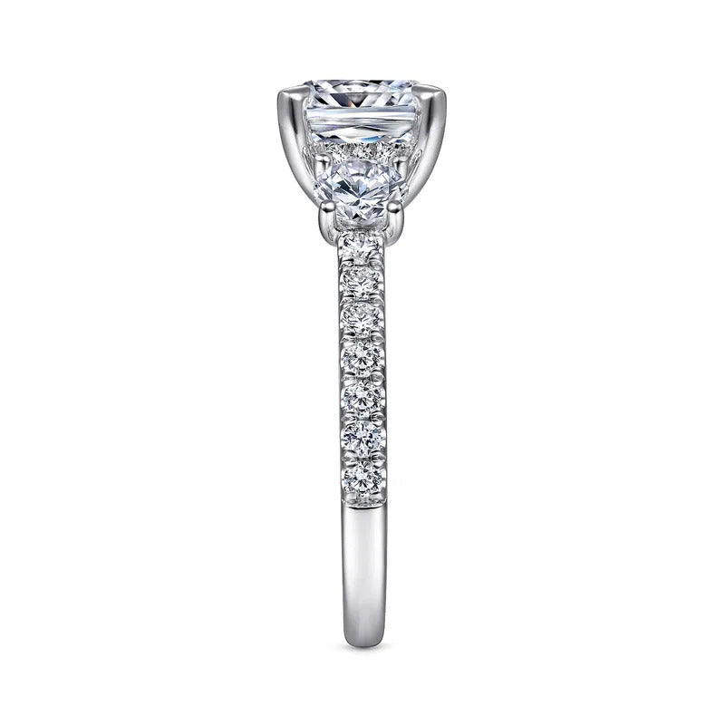 Gabriel & Co. Finian ER15002R8W83JJ – 18K White Gold Round Three-Stone Diamond Engagement Ring