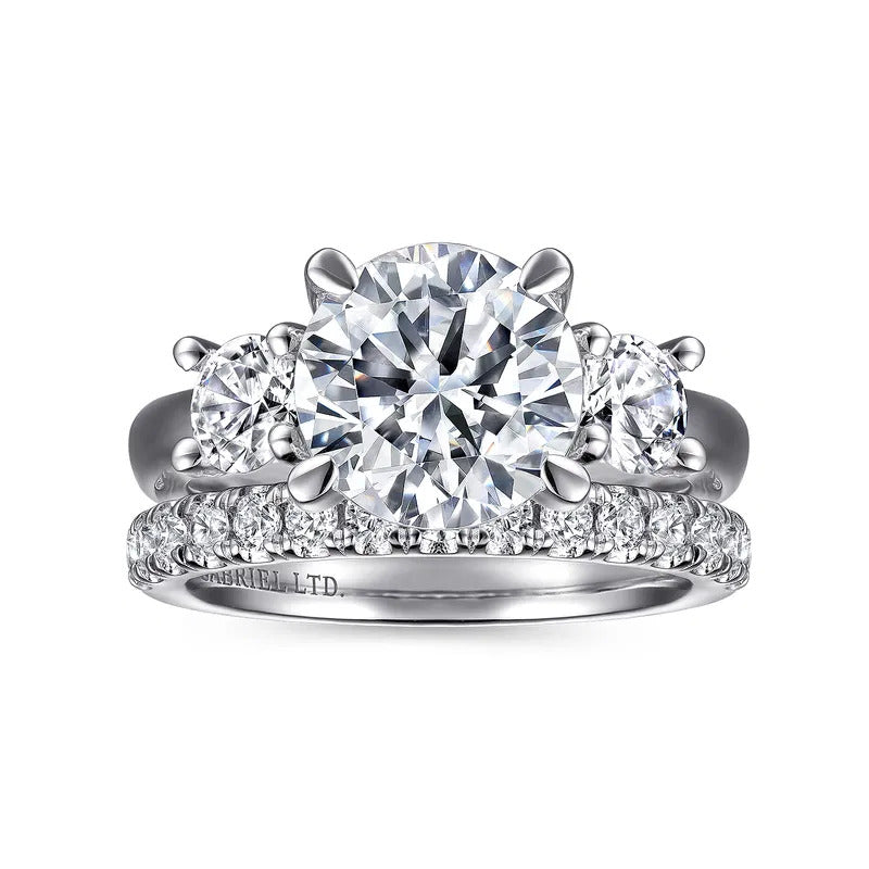 Gabriel & Co. Aneta ER15820R12W83JJ – 18K White Gold Round Three-Stone Diamond Engagement Ring
