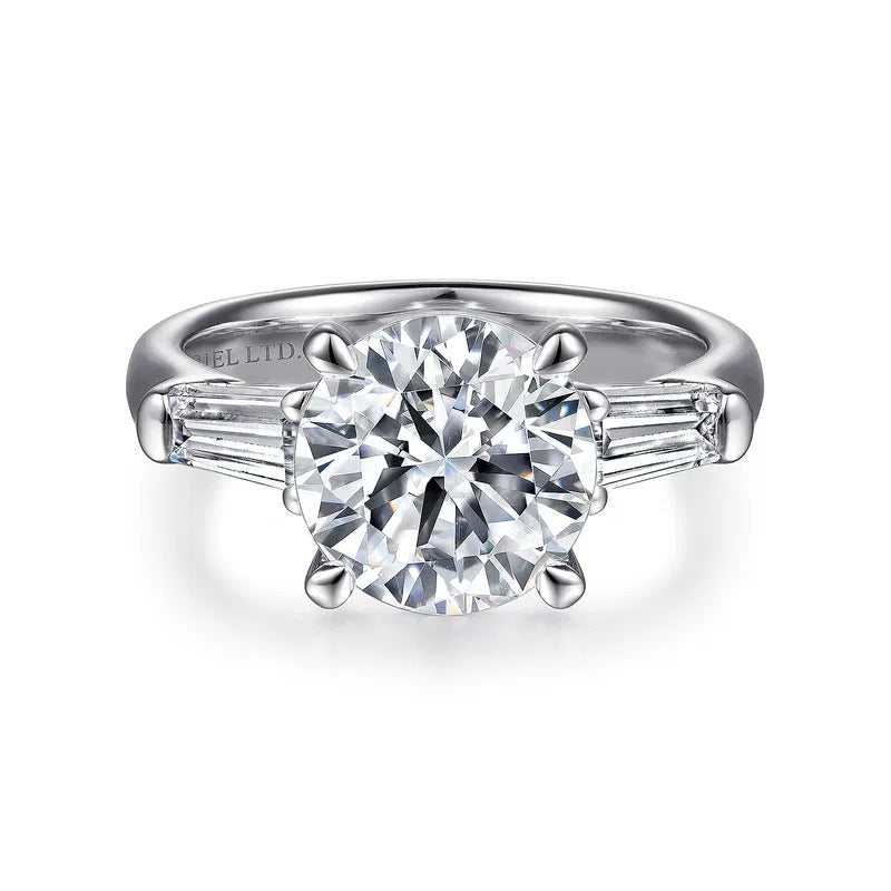 Gabriel & Co. Cammie ER15843R12W83JJ – 18K White Gold Round Three-Stone Diamond Engagement Ring
