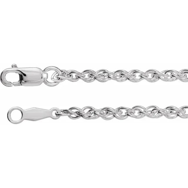Rhodium-Plated Sterling Silver 2 mm Rope 18" Chain