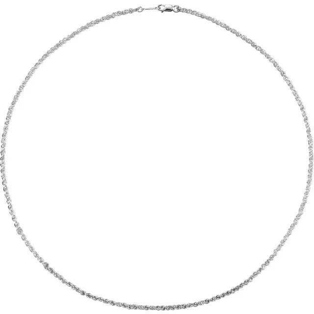 Rhodium-Plated Sterling Silver 2 mm Rope 18" Chain