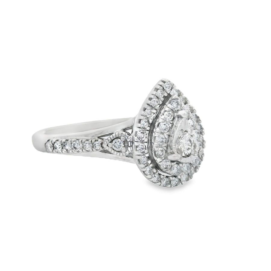 White Gold Double Halo Pear Style Ring