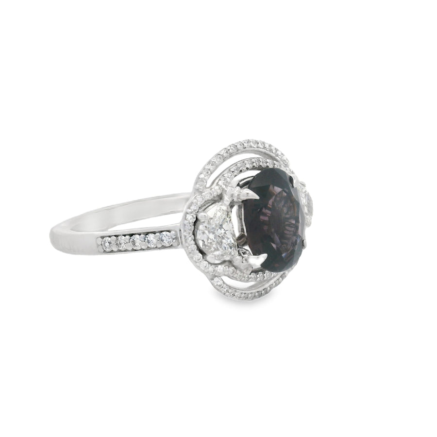 Elegant 18KT White Gold Spinel And Natural Diamond Halo Ring