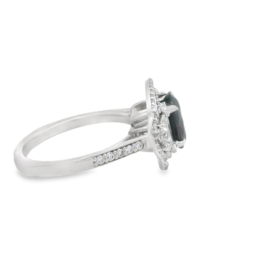 Elegant 18KT White Gold Spinel And Natural Diamond Halo Ring