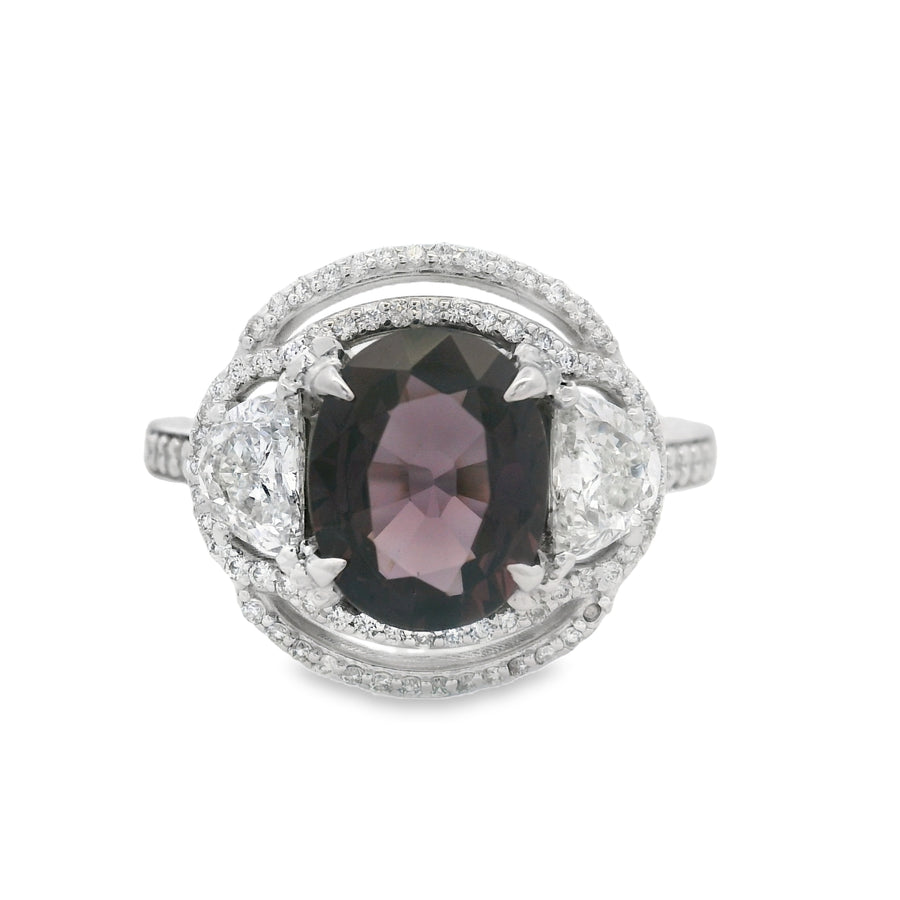 Elegant 18KT White Gold Spinel And Natural Diamond Halo Ring