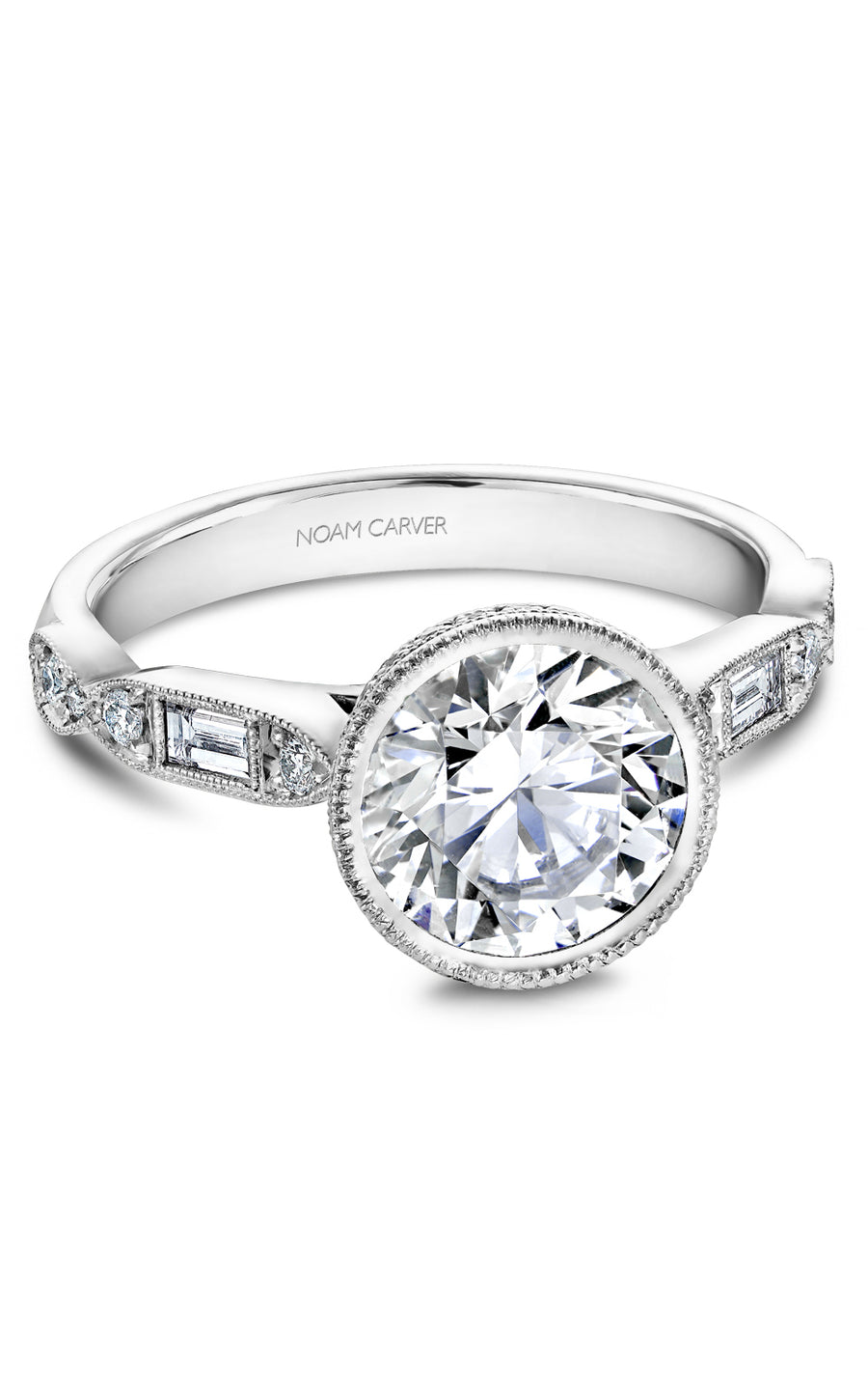 Noam Carver Diamond Engagement Ring with Baguette Accents
