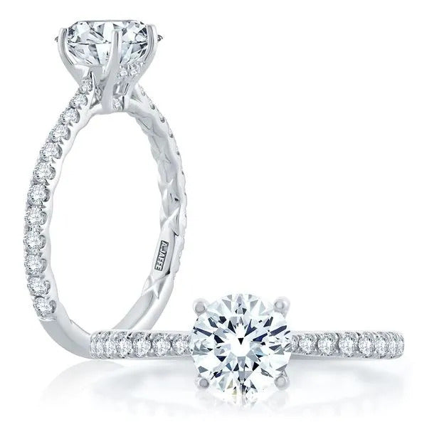A.Jaffe 14K White Gold Scalloped Pavé Diamond Engagement Ring With Quilted Interior, 0.41Cttw