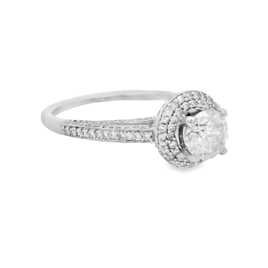 White Gold Pave Halo Diamond Engagement Ring