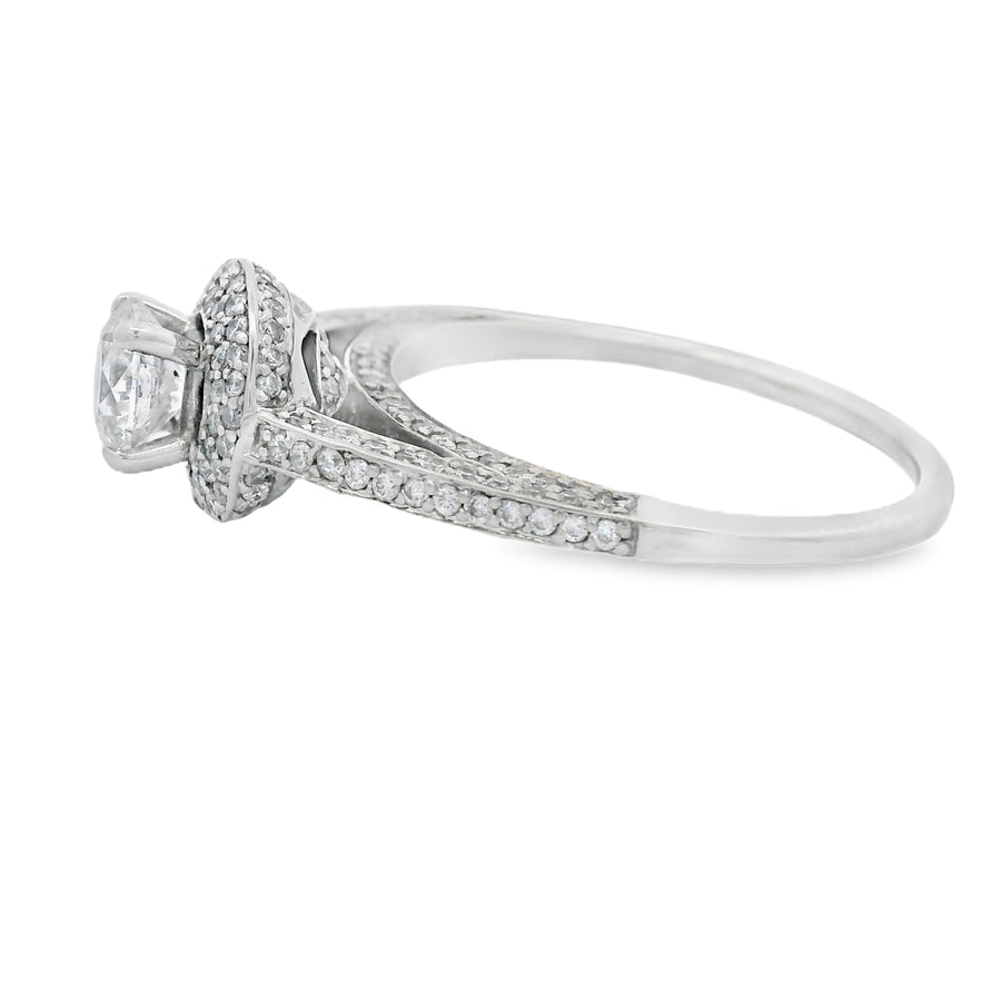 White Gold Pave Halo Diamond Engagement Ring