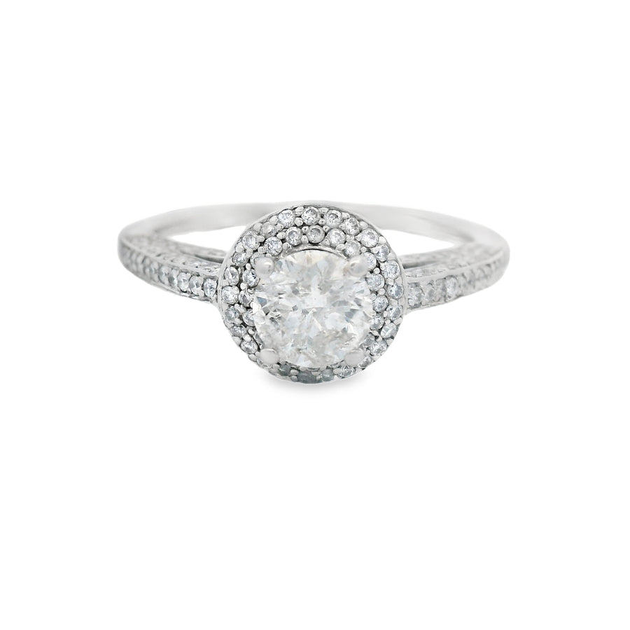 White Gold Pave Halo Diamond Engagement Ring