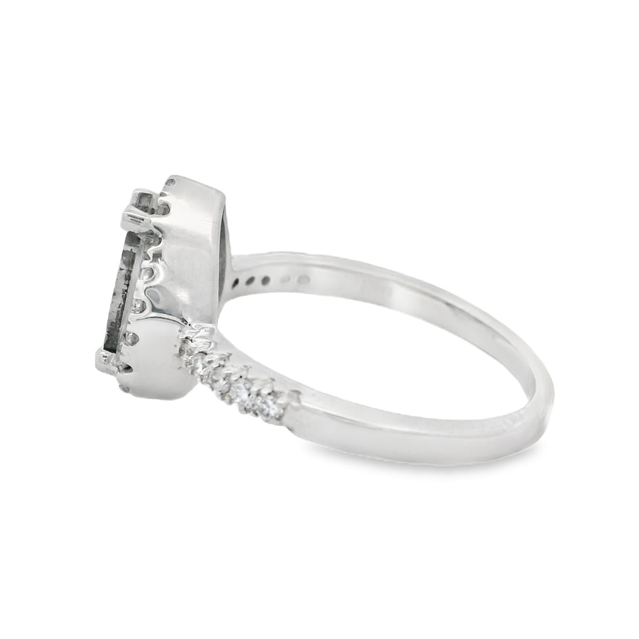 White Gold Salt And Pepper Pear Halo Diamond Engagement Ring