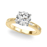 Overnight 14K Gold Engagement Ring Setting for 2ct Round Center Stone with 0.16cttw Accent Diamonds & Stamped Gold (Model 51308-E)