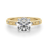 Overnight 14K Gold Engagement Ring Setting for 2ct Round Center Stone with 0.16cttw Accent Diamonds & Stamped Gold (Model 51308-E)