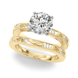 Overnight 14K Gold Engagement Ring Setting for 2ct Round Center Stone with 0.16cttw Accent Diamonds & Stamped Gold (Model 51308-E)
