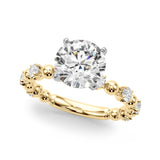 Overnight 14K Gold Engagement Ring Setting for 2ct Round Center Stone with 0.48cttw Accent Diamonds & Gold Ball Detailing (Model 51309-E)