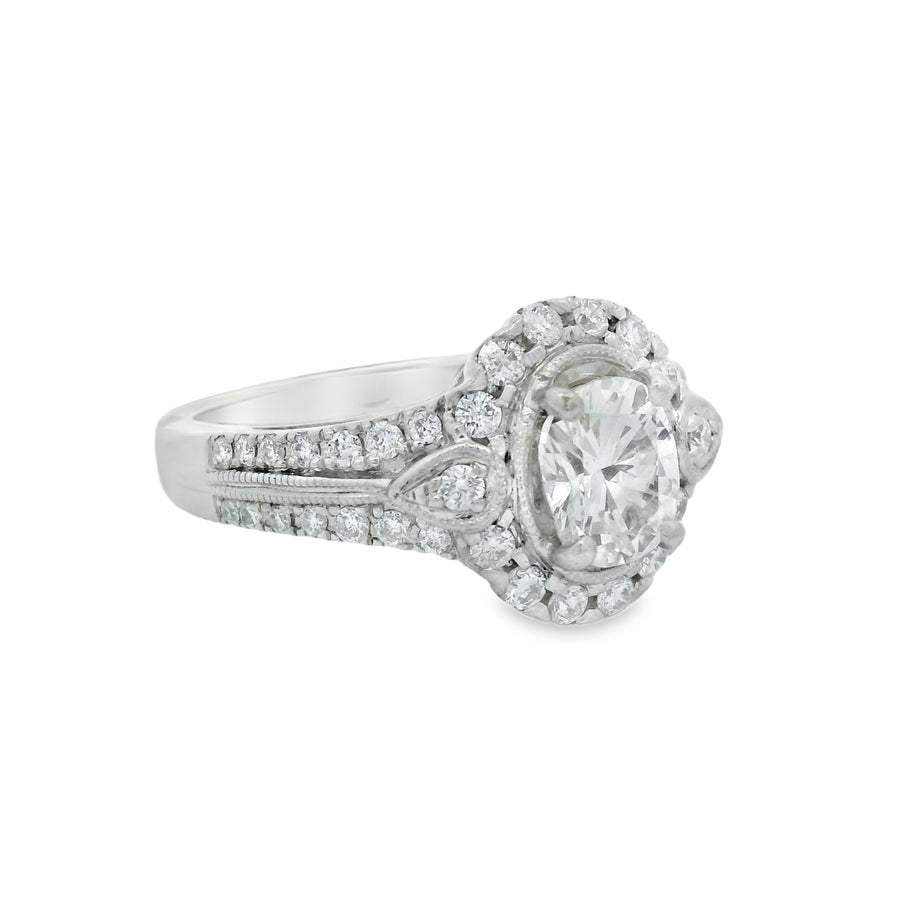 Vintage Inspired Oval Diamond Halo Engagement Ring