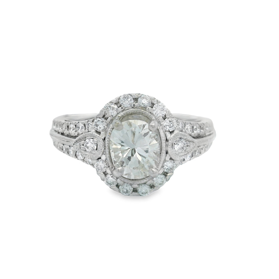 Vintage Inspired Oval Diamond Halo Engagement Ring