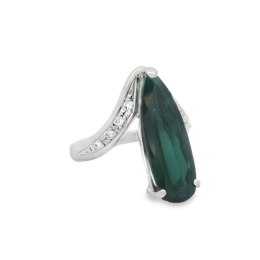 Platinum 5CT Pear Facated Indicolite Tourmaline And Diamond Fashion Ring