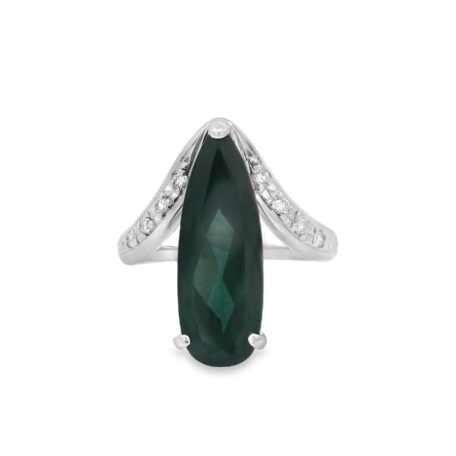 Platinum 5CT Pear Facated Indicolite Tourmaline And Diamond Fashion Ring