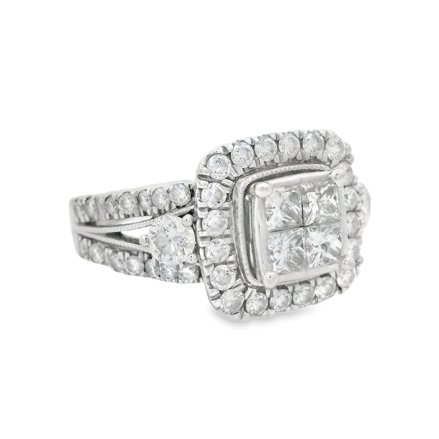 White Gold Princess Cut Quad Diamond Engagement RIng