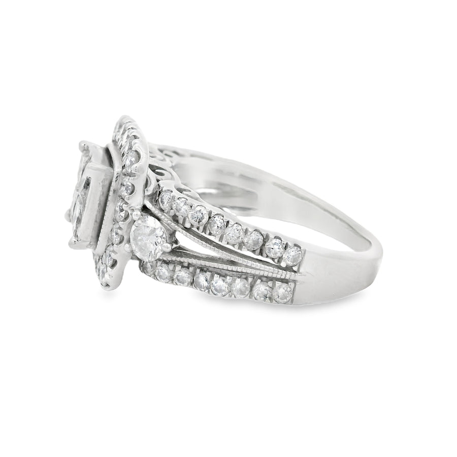 White Gold Princess Cut Quad Diamond Engagement RIng