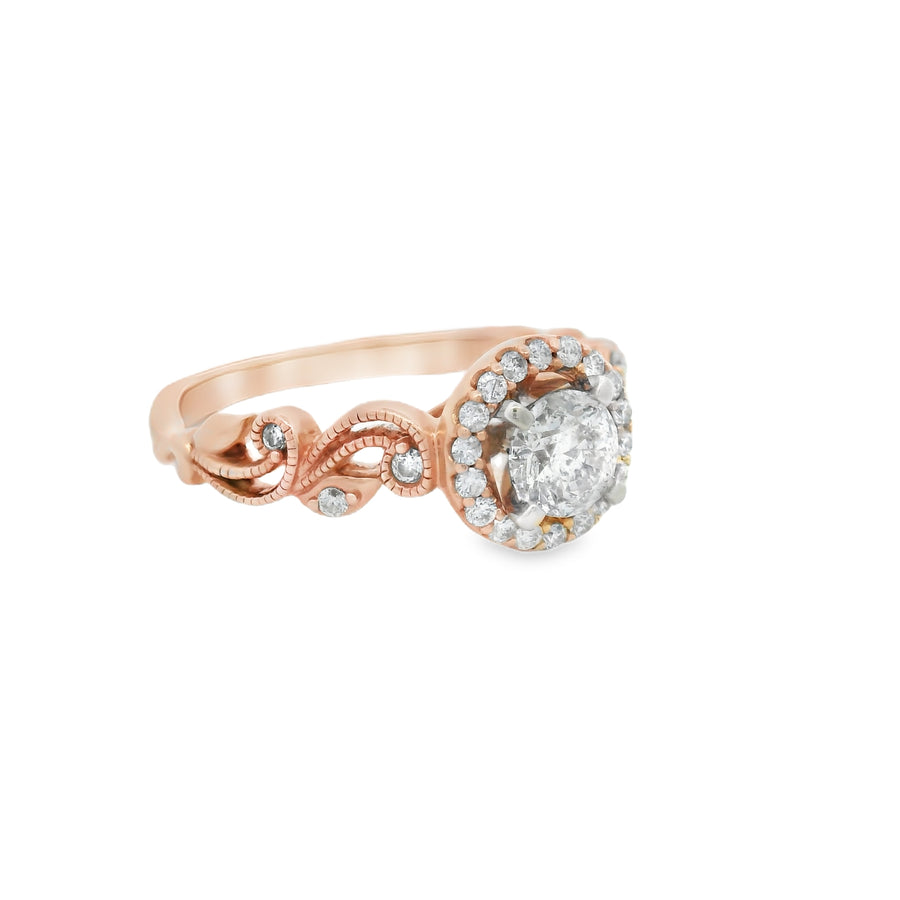 Rose Gold Diamond Halo Floral Engagement Ring