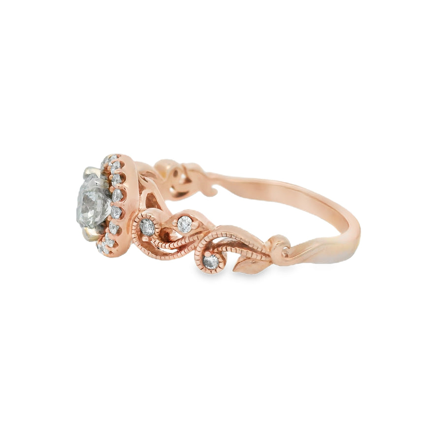 Rose Gold Diamond Halo Floral Engagement Ring