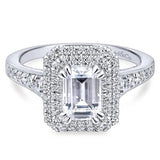 Gabriel & Co. ER12650E4W44JJ – 14K White Gold Double Halo Emerald Cut Diamond Engagement Ring