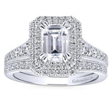 Gabriel & Co. ER12650E4W44JJ – 14K White Gold Double Halo Emerald Cut Diamond Engagement Ring