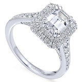 Gabriel & Co. ER12650E4W44JJ – 14K White Gold Double Halo Emerald Cut Diamond Engagement Ring