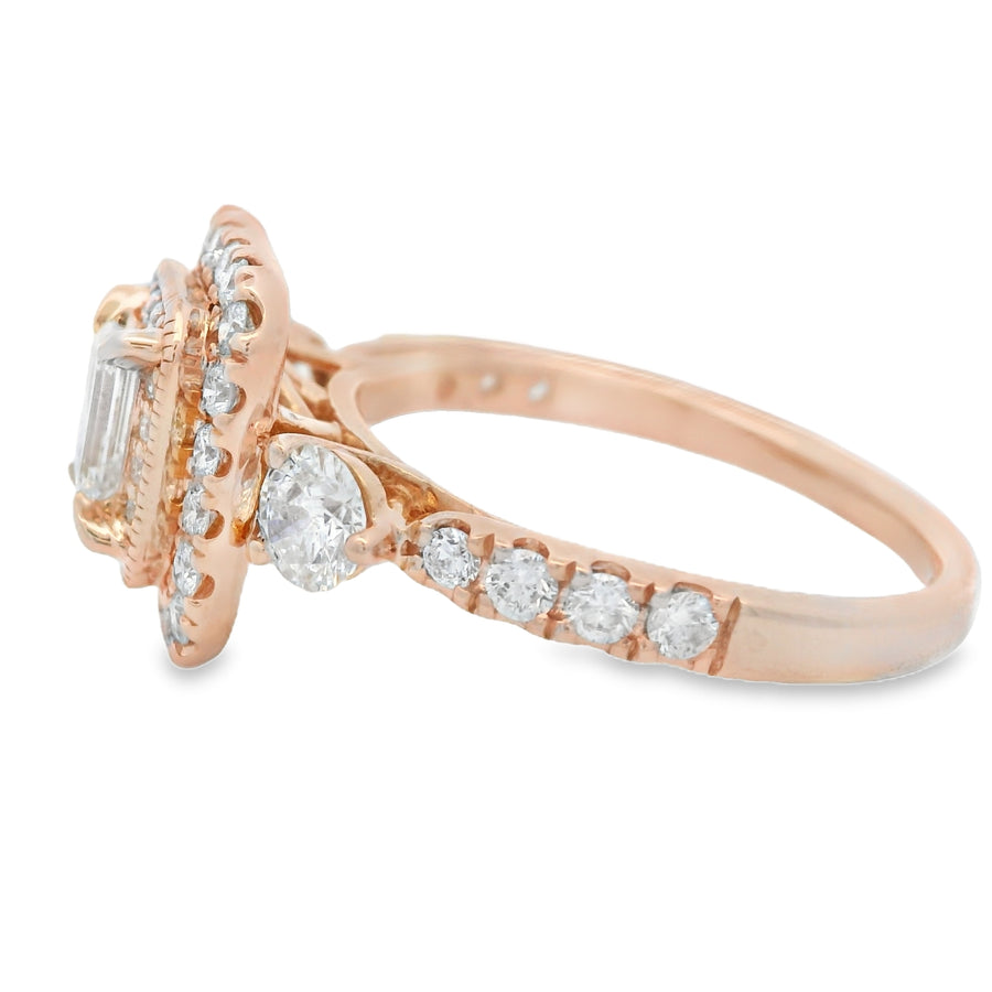 Rose Gold Emerald Double Halo Engagement Ring