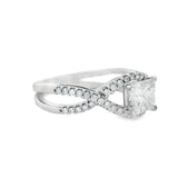 18KT White Gold Princess Cut AGS Certified Twist Diamond Ring