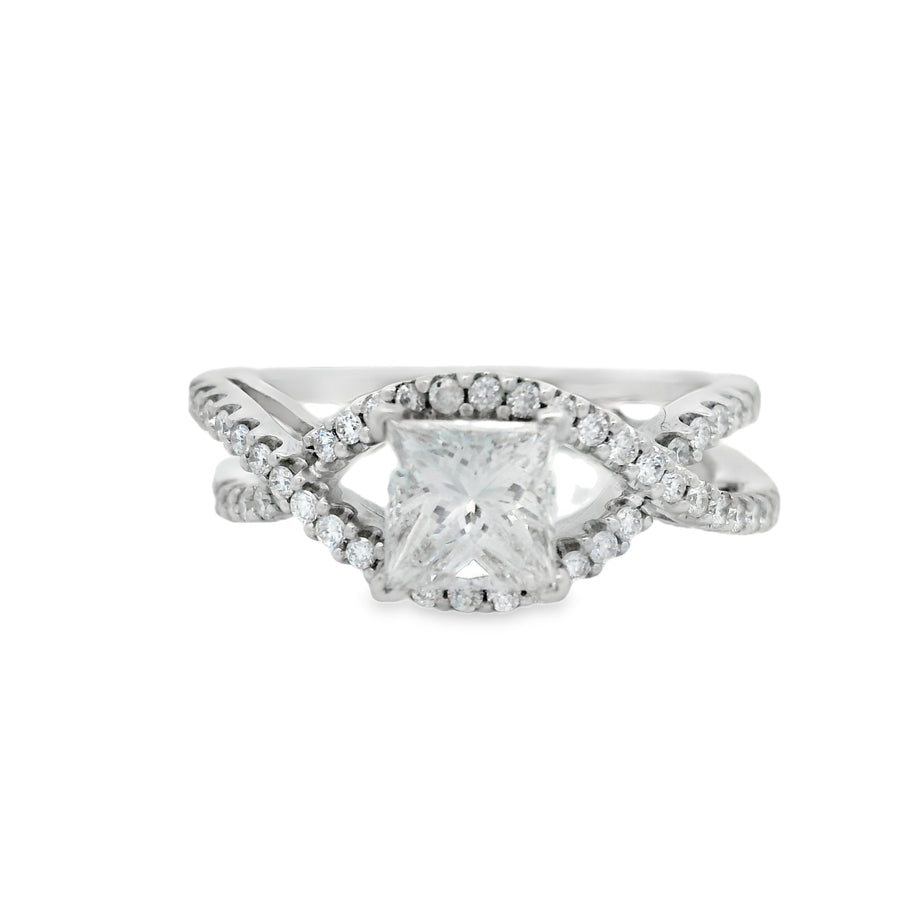 18KT White Gold Princess Cut AGS Certified Twist Diamond Ring