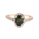 Rose Gold Oval Sapphire Halo Diamond Engagement Ring