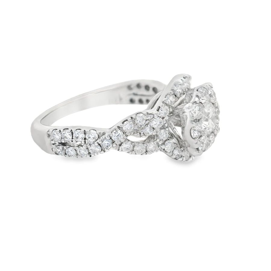 White Gold Composite Halo Diamond Twist Engagement Ring