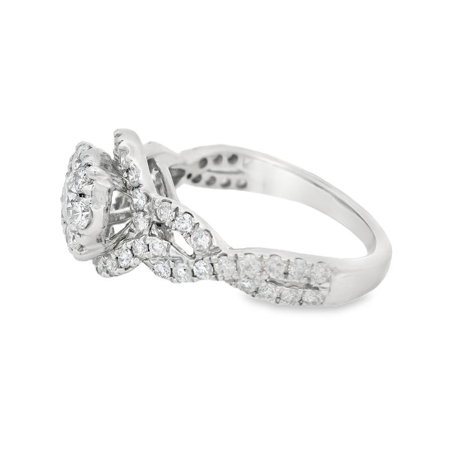 White Gold Composite Halo Diamond Twist Engagement Ring