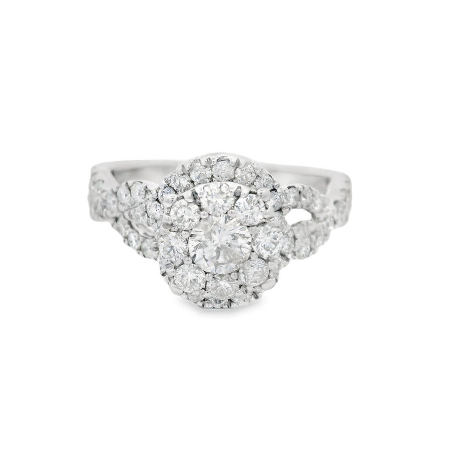 White Gold Composite Halo Diamond Twist Engagement Ring