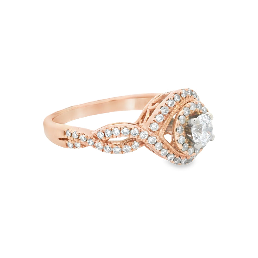 Rose Gold Twist Halo 1CTW Diamond Engagement Ring