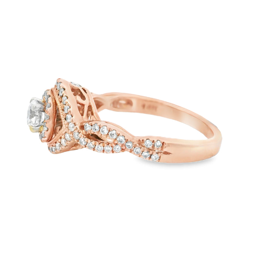 Rose Gold Twist Halo 1CTW Diamond Engagement Ring