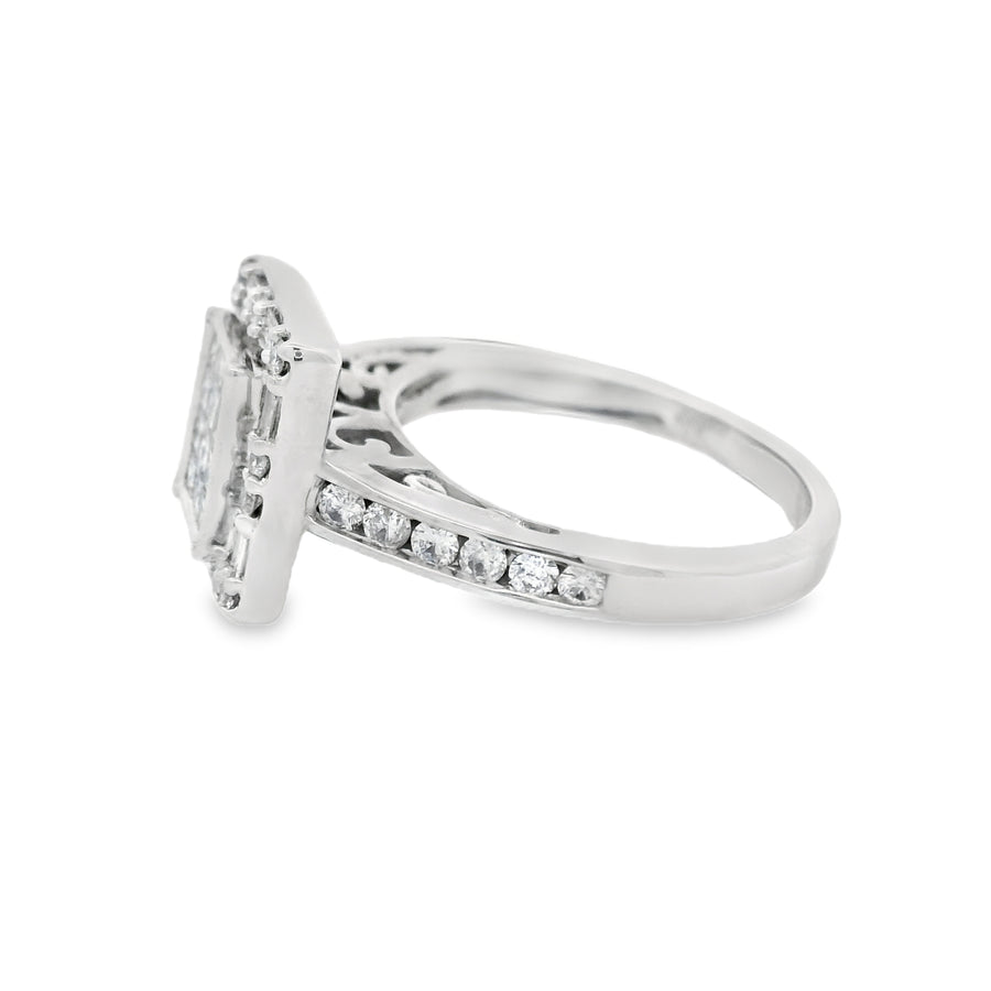 White Gold Invisible Set Diamond Halo Engagement Ring