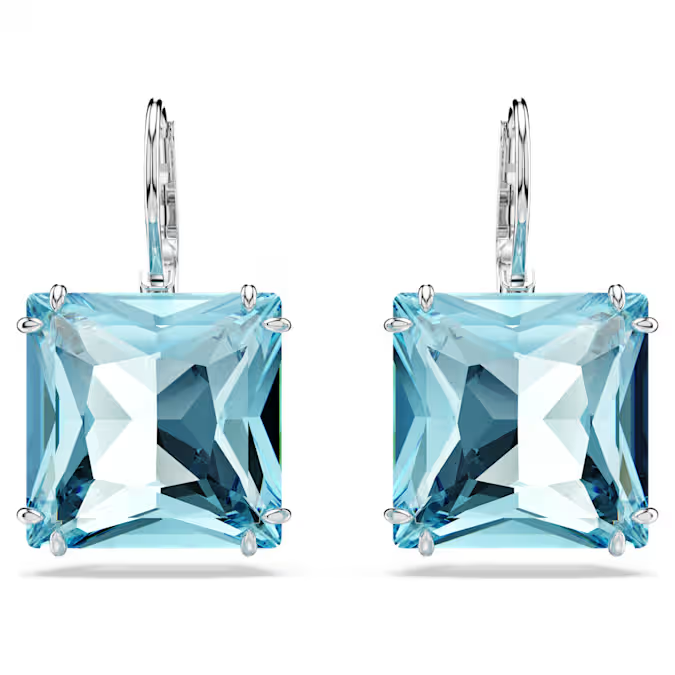 Millenia drop earrings Square cut, Blue, Rhodium plated