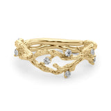 Overnight 14K Gold Wedding Band – Branch Motif with Diamond Fashion Design (Model 85493)