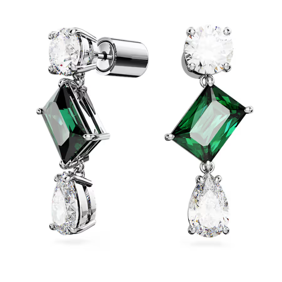 Mesmera drop earrings Mixed cuts, Green, Rhodium plated