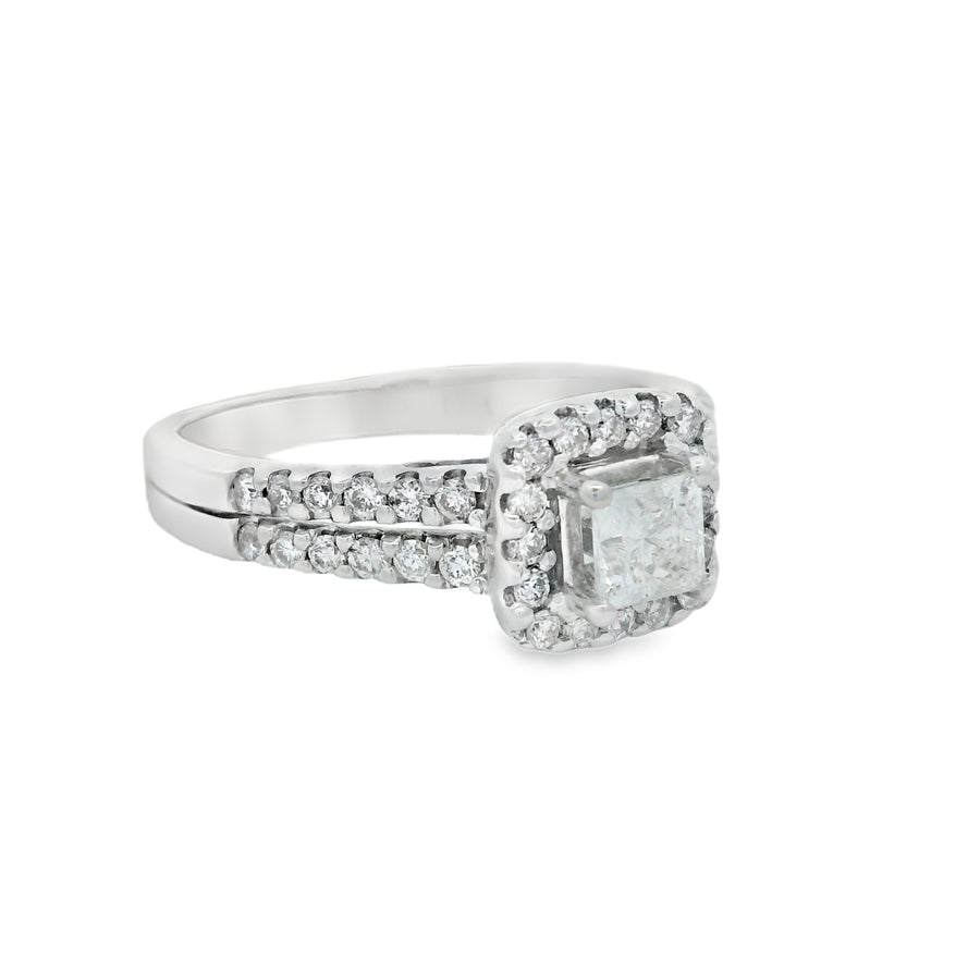 Princess Cut Halo Double Shank Engagement Ring