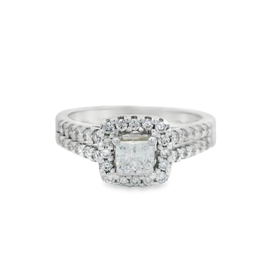 Princess Cut Halo Double Shank Engagement Ring