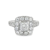 White Gold Princess Halo Diamond Engagement Ring