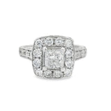 White Gold Princess Halo Diamond Engagement Ring