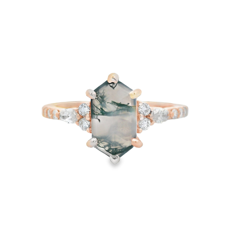 Rose Gold Moss Agate Diamond Engagement Ring