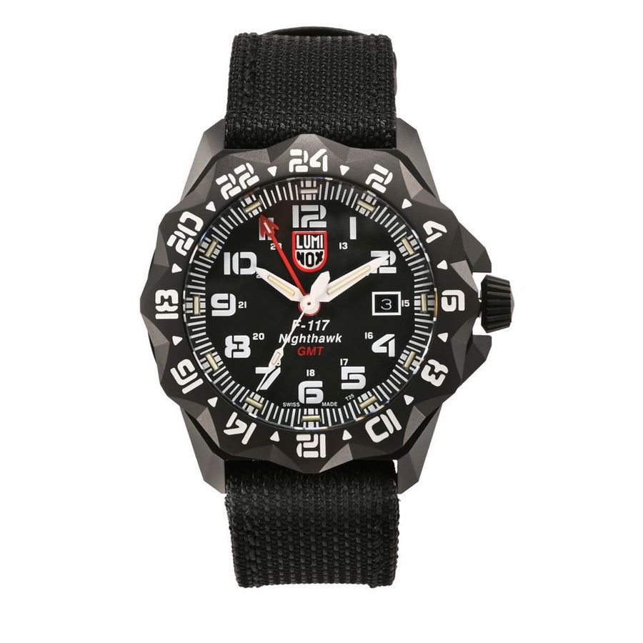 Luminox 44mm F-117 Nighthawk Pilot Swiss Made Quartz GMT Watch
